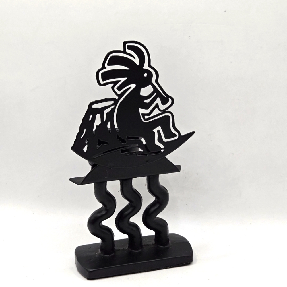 Vintage Southwest Kokopelli Decorative Black Metal Tealight Candle Holder 7.5" H